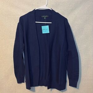 Faith and Zoe Womens Cardigan Petite Small Navy Blue Patterned Sleeves New Comfy